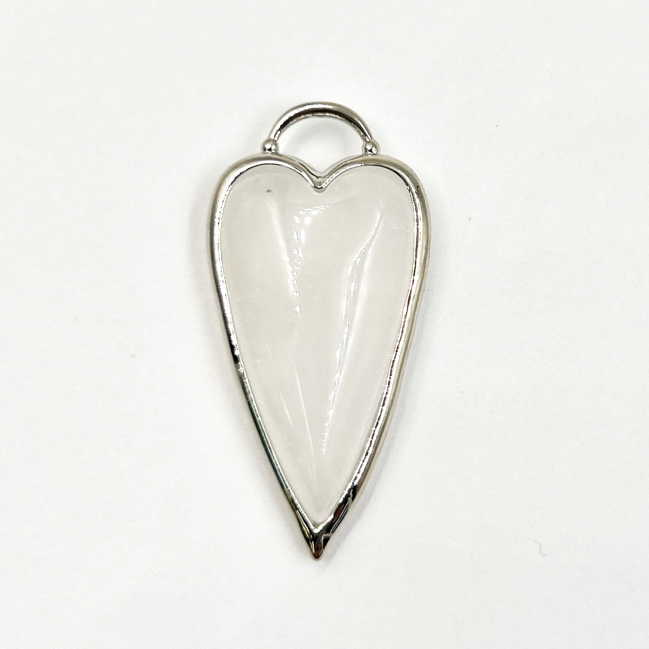 Кулон сердце с горным хрусталем 19*38мм цвет серебро